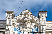  Details of an Art Nouveau building in Alberta iela in Riga, buildings on this street are part of the Unesco World Heritage, Riga, Latvia 