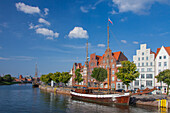  Museum harbor, sailing ship, Untertrave, Hanseatic City of Luebeck, Schleswig-Holstein, Germany 