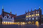  Town Hall Market at night, Hanseatic City of Luebeck, Schleswig-Holstein, Germany 