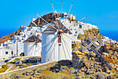 View of the hilltop village of Chora, Chora, Serifos Island, Cyclades Islands, Greece