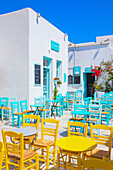 Outdoor restaurants, Chora central square, Chora, Serifos Island, Cyclades Islands, Greece