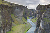  View into the Fjadrargljufur gorge, winter, Iceland 