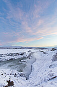  Frozen Gullfoss is a famous waterfall on the river Hvita, winter, Haukadalur, Iceland 