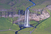 Wasserfall Seljalandsfoss, Luftbild, Sommer, Island