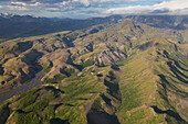Gebirge von Thorsmoerk, Luftbild, Sommer, Island