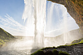  Seljalandsfoss, view from behind the waterfall, summer, Iceland 