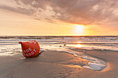  Buoy in the evening in the mudflats, Wadden Sea National Park, North Friesland, Schleswig-Holstein, Germany 