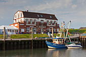  Fishing boat in the old harbor, Pellworm Island, North Friesland, Schleswig-Holstein, Germany 