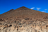 Volcanic peaks against deep blue sky, Jandia peninsula, Fuerteventura, Canary Islands, Spain