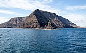 Steep gullied cliffs near Punta Fariones, Chinijo Archipelago, Orzola, Lanzarote, Canary Islands, Spain