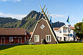 Traditional building style at Scandic Hotel, Svolvaer, Lofoten Islands, Nordland, Norway