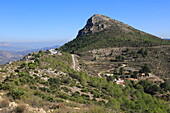 Mountain peaks landscape at Coll de Rates, Tàrbena, Marina Alta, Alicante province, Spain looking east