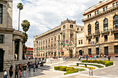 Palacio de Correos de México Post Office building left, El Museo Banco de México, Bank of Mexico buildings right, Centro Historico, Mexico City, Mexico