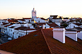 View over rooftops of buildings in village of Alvito, Beja District, Baixo Alentejo, Portugal, Southern Europe