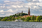  The Great Plön Lake, St. Nicholas Church and Plön Castle in Plön, Schleswig-Holstein, Germany  