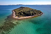 The island of Veli Školj off Pakostane seen from the air, Croatia, Europe 