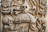  Gravestone with skulls, Marienkapelle, church; Würzburg; Lower Franconia; Franconia; Bavaria; Germany 