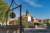  The Square of Five Wells and the Church of St. Simeon seen from the air, Zadar, Croatia, Europe  