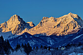 Spitzmauer und Großer Priel im Morgenlicht, Vorderstoder, Totes Gebirge, Oberösterreich, Österreich