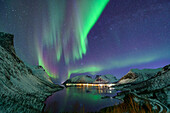 Polarlichter über dem Nordfjord, Bergsbotn, Nordfjord, Senja, Troms, Norwegen