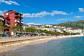 Turquoise blue sea at town beach of Himare, Albanian Riviera, Albania