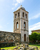 Glockenturm im Kloster und der griechisch-orthodoxen Kirche der Jungfrau Maria, Archäologischer Park Apollonia, Pojan, Albanien