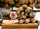  Salami, bacon and ham in the norcineria giometti salumi 