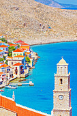 Emporio town, top view, Halki Island, Dodecanese Islands, Greece