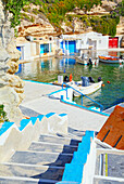 The small fishing village of Mandrakia, Mandrakia, Milos Island, Cyclades Islands, Greece