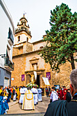  Semana Santa, Easter procession in Pego, entry of Jesus into the church, Valencia province, Spain 