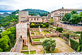  Alhambra Granada, Alcazaba, view from here of the Nasrid Palaces, the Alhambra, Granada Province, Spain 