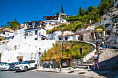  Granada Sacromonte, holy mountain, with cave dwellings and flamenco dance halls, in the mountain, like here, often inhabited by Gitanos, province of Granada, Spain 