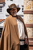  Man in costume of the character “The Clever Farmer” from the fairy tale “The Farmer and the Devil” by the Brothers Grimm, Steinau an der Straße, Spessart-Mainland, Hesse, Germany 