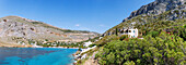 Arginóntas mit Strand und Kletterfelsen im Arginonta Valley auf der Insel Kalymnos (Kalimnos) in Griechenland