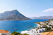  Island of Telendos (Nisí Télendos) off the coast of Myrtiés with sandy beach and harbor on the island of Kálymnos (Kalimnos) in Greece 