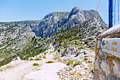  Hiking trail to the monastery of Panagìa Psilí in the rocks high above the village of Metóchi on the island of Kalymnos (Kalimnos) in Greece 