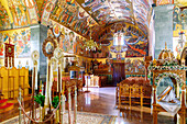  Interior of the church Àgion Pándon in the monastery Moni Agíou Savvas near Póthia on the island of Kalymnos (Kalimnos) in Greece 