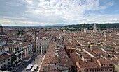  View from the Torre dei Lamberti towards Piazza Erbe, Verona, Veneto, Italy 