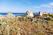  View from the castle of Antimachia (Kastro) to the south coast and Kardamena on the island of Kos in Greece 