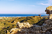  View from the castle of Antimachia (Kastro) to the south coast and Kardamena on the island of Kos in Greece 