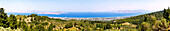  View from Asomatos on the island of Kos in Greece to the north coast of Kos, the Greek islands of Kalymnos and Pserimos (left) and the Turkish coast (right) 