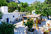  Café Watermill (The Water Mill Cottage) early in the morning in Zia on the island of Kos in Greece 