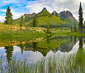 Berge spiegeln sich im Wasser, Turk's Head und Sultan Mountain, Molas Pass, Colorado