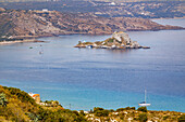  Island of Kastri with the chapel of Agios Nikolaos in the bay of Kefalos on the island of Kos in Greece 