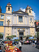  Fruit and vegetable stand in front of the Chiesa di Santa Maria di Montesanto, Naples, Campania, Southern Italy, Italy, Europe 