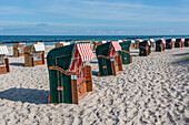  Beach chairs, Baltic Sea peninsula Fischland-Darß-Zingst, Wustrow, Mecklenburg-Western Pomerania, Germany 