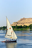 Fluss Nil und Nilufer, Boote, bei Assuan, Ägypten