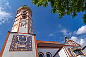  The monastery church of Andechs in sunlight (detail), Upper Bavaria, Bavaria, Germany 