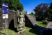  Frau Holle circular trail, city wall and statue of goddess Freya, Hessisch Lichtenau, Hesse, Germany 