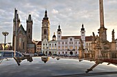  in the old town on the market square with the Holy Spirit Cathedral and the Old Town Hall, Hradec Kralove - Königgrätz, East Bohemia, Czech Republic 